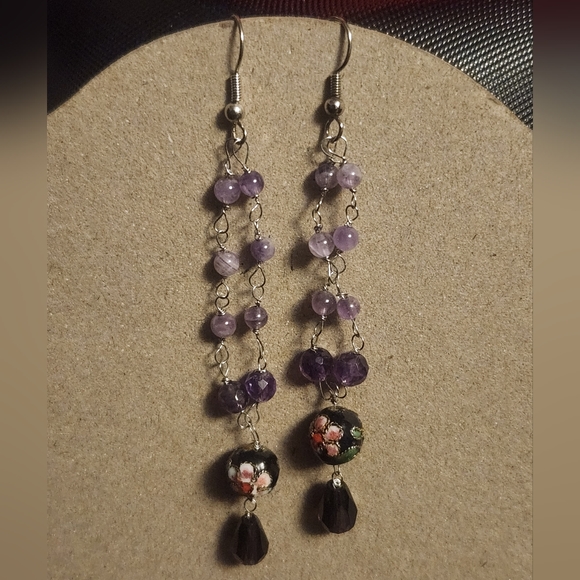 4" Silver Tone Hook Floral Glass Bead Dangle Earrings Tony Alexander Jewelry - Picture 2 of 3